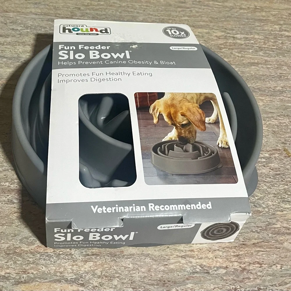 New Outward Hound Gray Fun Feeder Slo Bowl